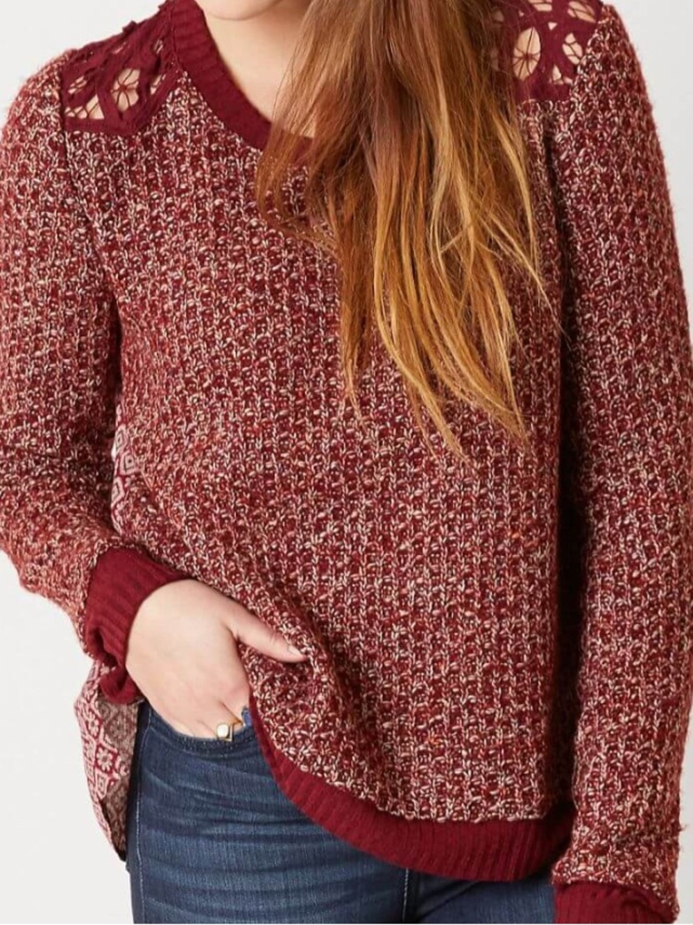 Miss Me Pieced Sweater‎ Open Weave NWT Burgundy Red Sz Small